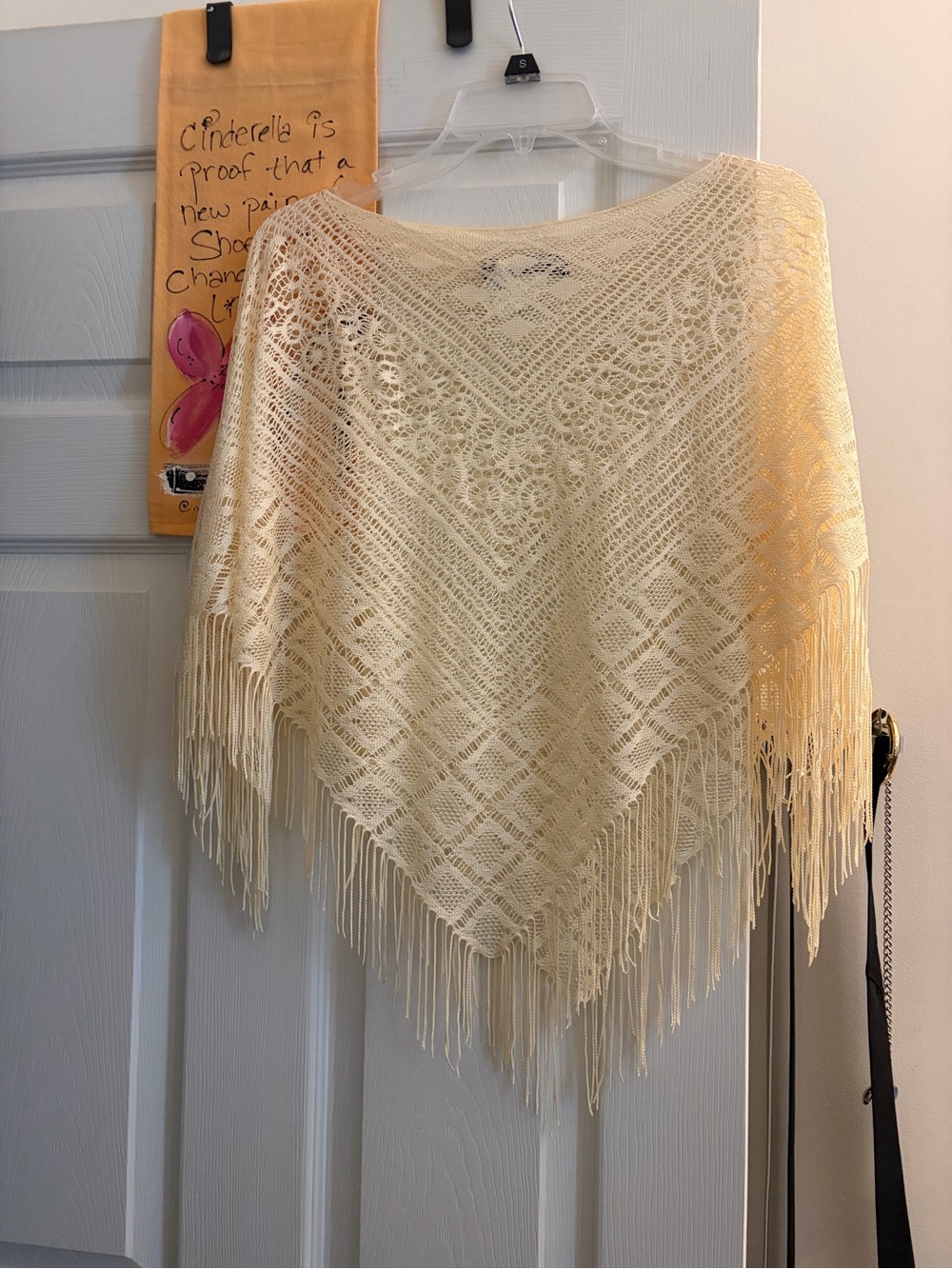Rampage light yellow Crochet Fringe Poncho Shawl